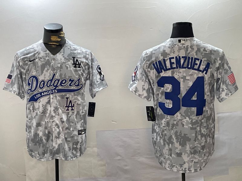 Men Los Angeles Dodgers 34 Valenzuela Camo Joint Name 2024 Nike MLB Jersey style 5